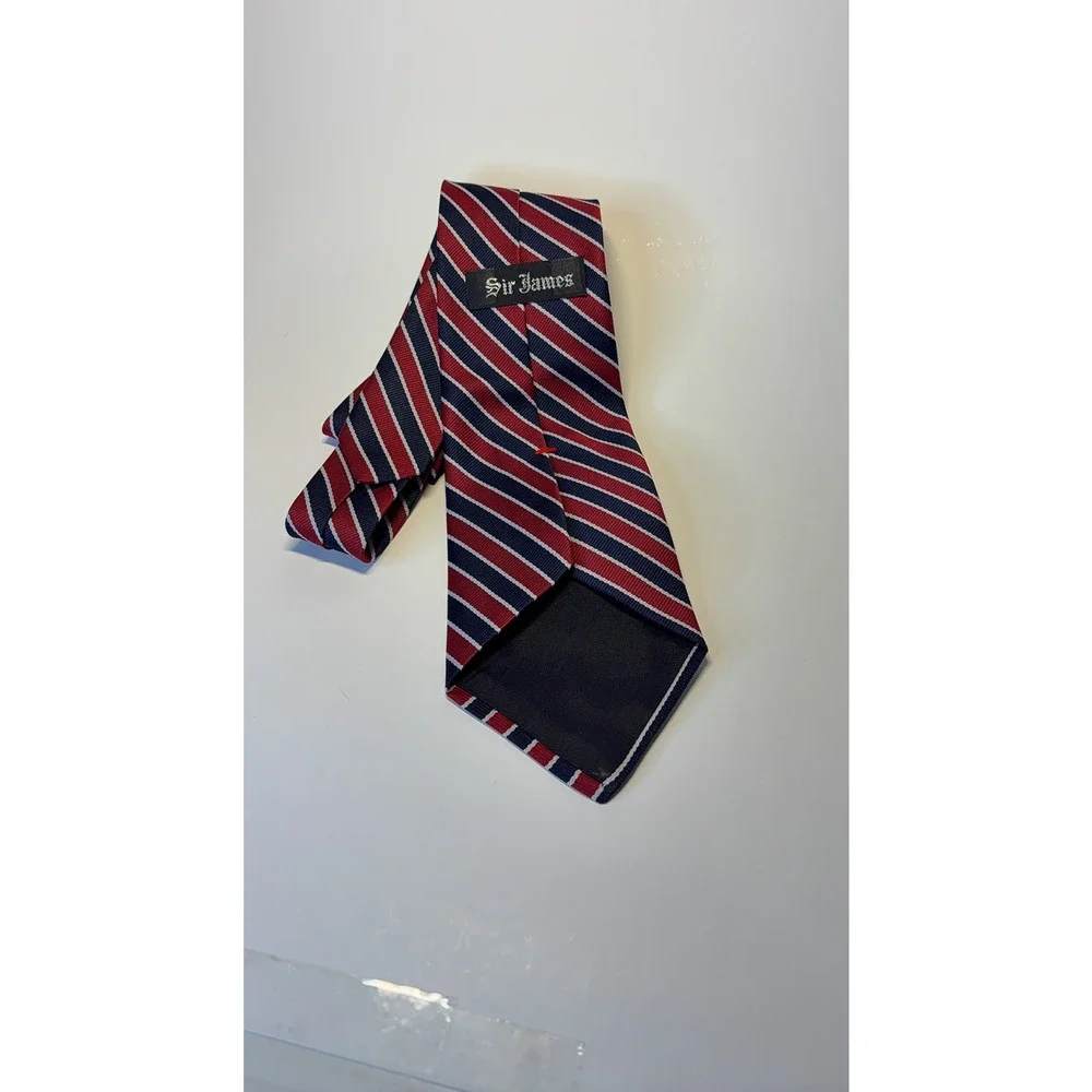 Copied - Sir James Men's Striped Tie - Red Blue White Classic Formal Neckwear